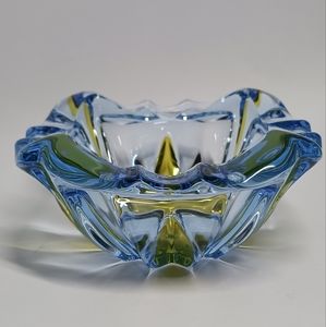 Art Glass Murano Style Light Blue and Yellow Cigar Ashtray